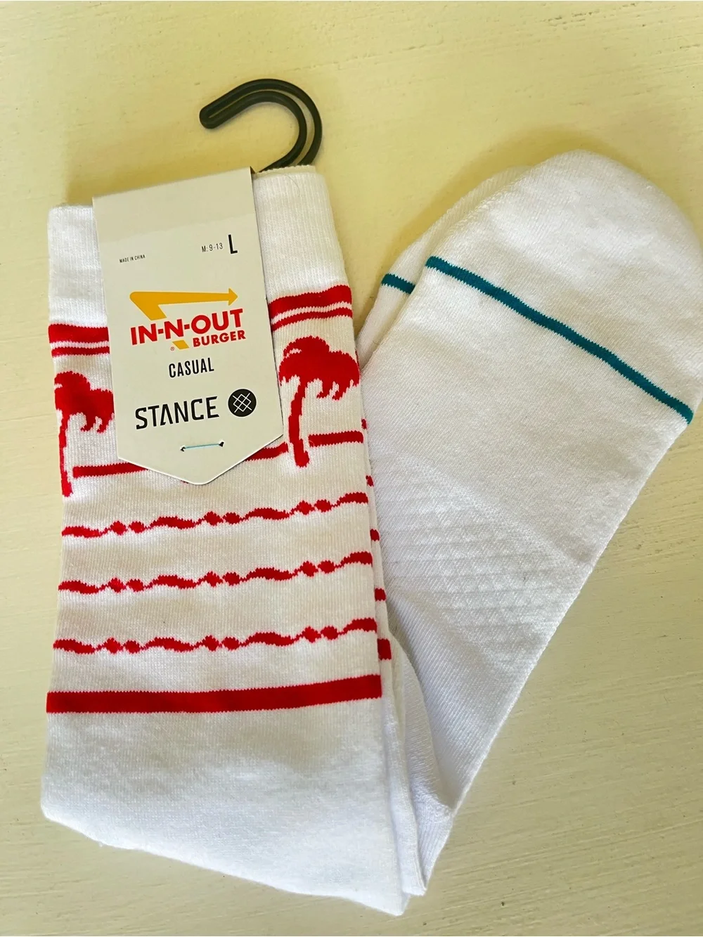 Stance Men’s White Socks with Red Palm Tree Stripes and Teal Accent